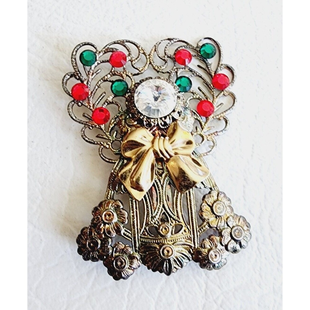 Vintage Jane 1998 Gold Tone Christmas Angel Brooch Rhinestone